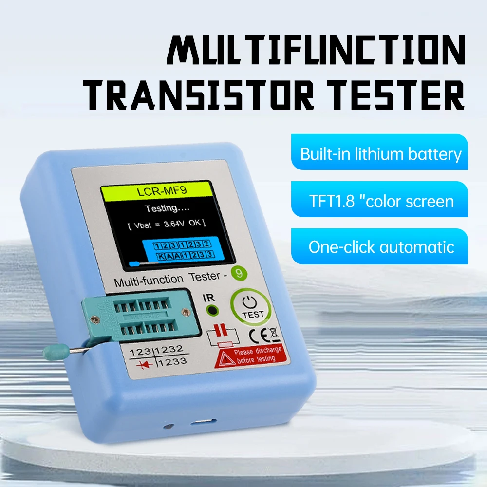 MF9 Transistor Tester TFT 1.8 Inch Diode Triode Capacitance Meter NPN PNP MOSFET IR Multifunction Tester Multimeter Rechargeable