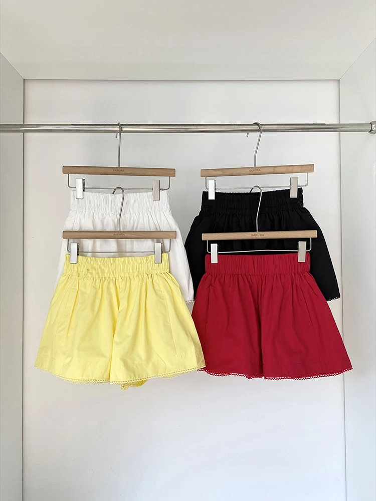 

2025 Summer New Korean Style Edition Dopamine Color Lace Shorts Casual Fashion Versatile Wide Leg Shorts for Women