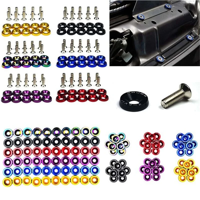 10pcs Car Modified Hex Fasteners Fender Washer Bumper Engine Concave Screws Aluminum JDM Fender Washers and M6 Bolt for Honda