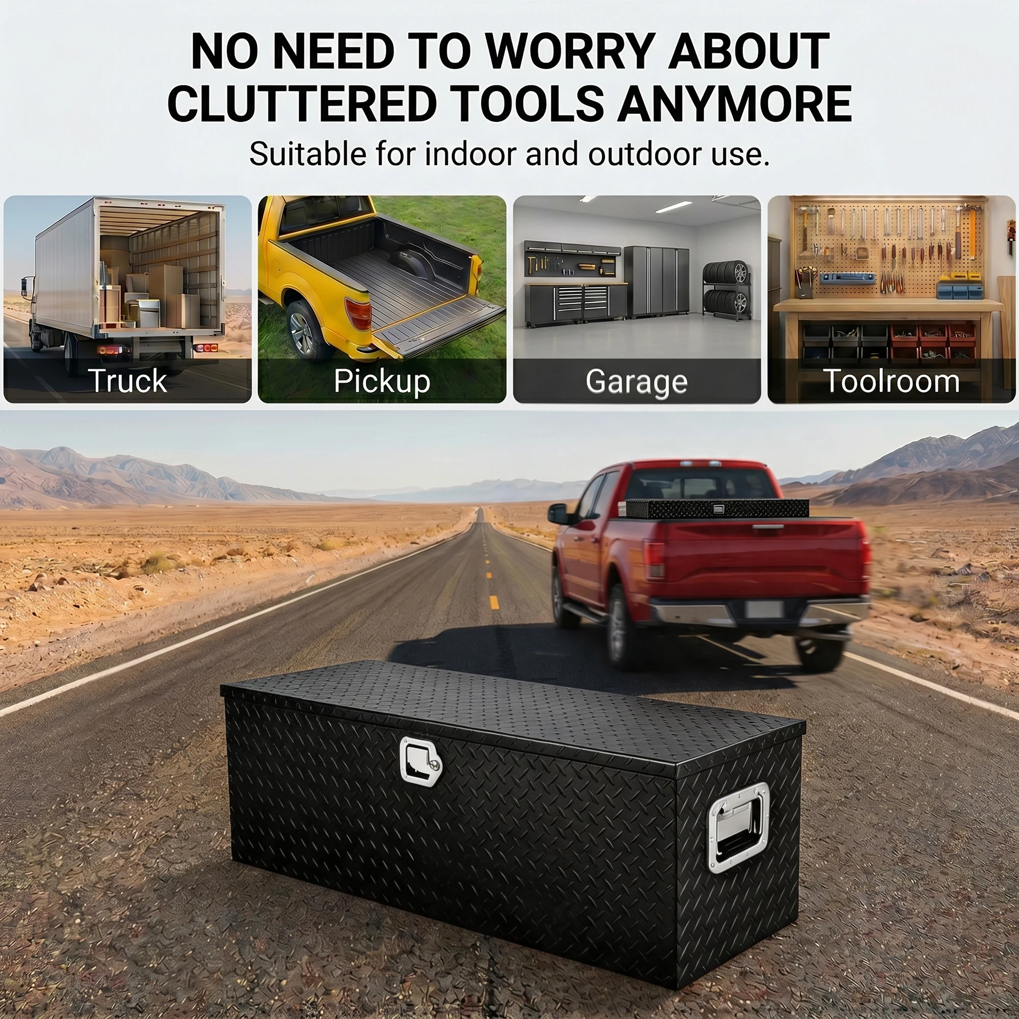 Aluminum Truck Bed Tool Box, 30/39/48 in Diamond Plate Tool Box with Lock | Weatherproof Trailer Storage Chest Box with handles, Lock and Keys for Pickup, Truck, RV, Trailer & Garage
