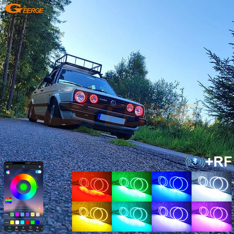 

For Volkswagen VW Golf Mk1 Mk2 GTI Headlight Bluetooth App Multi Color RGB LED Angel Eyes Kit Halo Rings Car Accessories