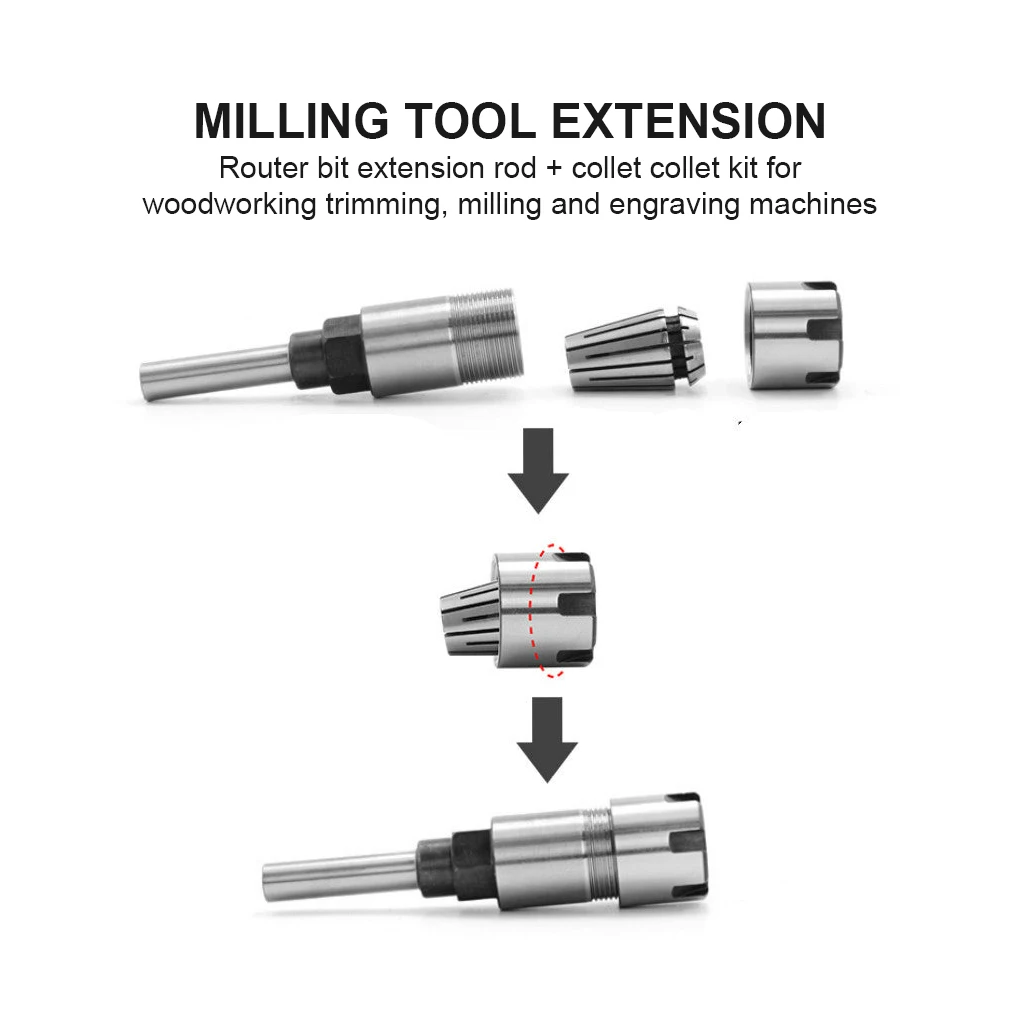 Router Bit Extension Chuck Rod Portable Professional Trimming Milling Engraving Hand Held Grinding Adaptor Accessories ER16-8mm