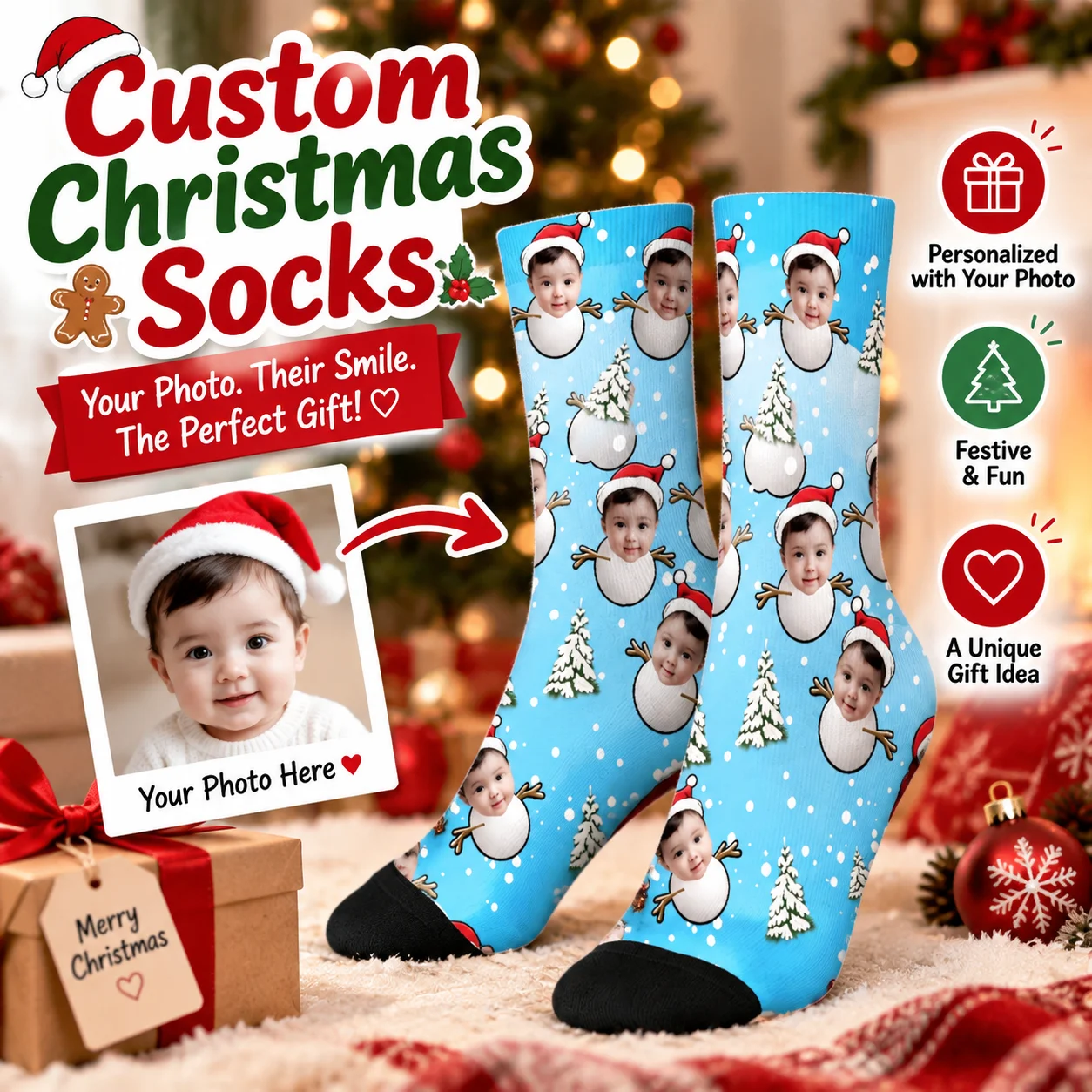 Custom Face Socks Funny Gift for Him Her Friends Custom Picture Socks Unique Gift Idea for Birthday or Christmas