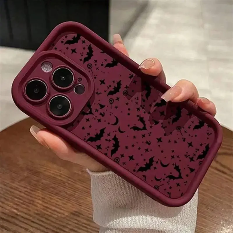 حافظة هاتف بنمط جمجمة الخفافيش الحمراء العتيقة لهاتف iPhone17 16 15 14 13 12 11promax plus #4