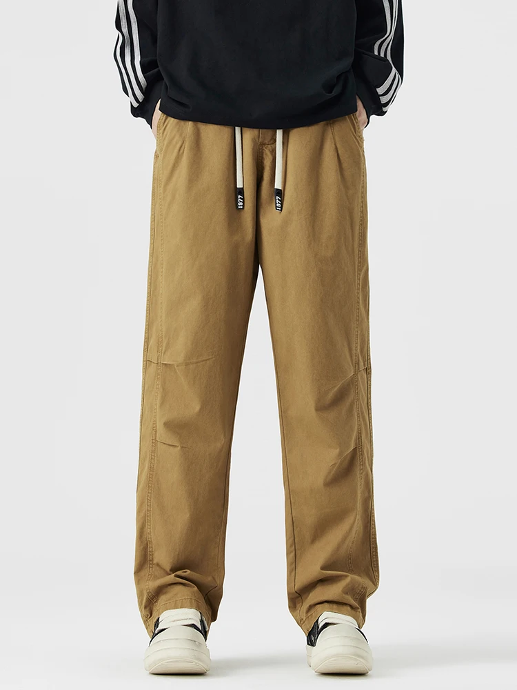 แฟชั่นผู้ชายสบายๆกางเกงฤดูใบไม้ร่วงใหม่ 100% CottonคุณภาพสูงตรงComfort Drawstring SweatpantsชายBaggyกางเกง