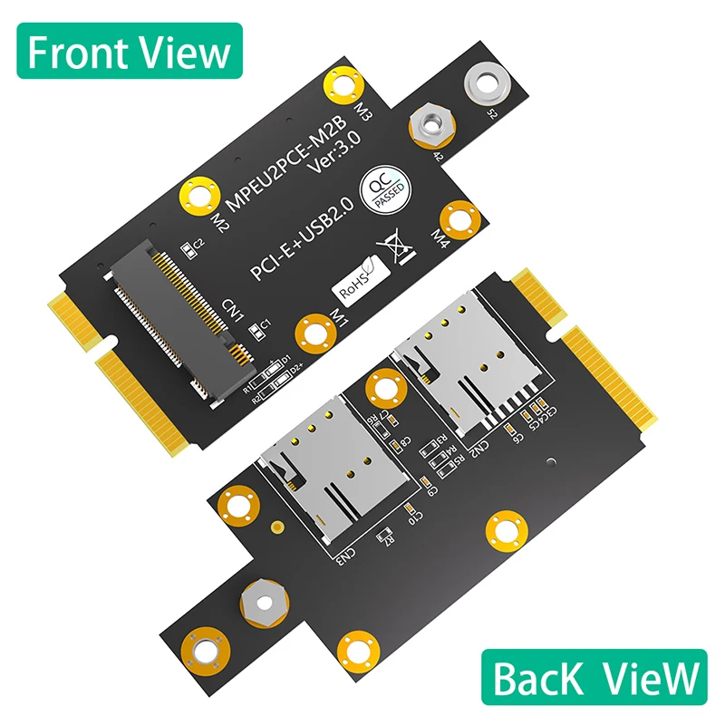 Dual NANO SIM Card Slot M.2 Key B to Mini PCI-E Adapter for 3G/4G/5G Module Support 3042 3052 Type Key B M2 Card Riser Converter