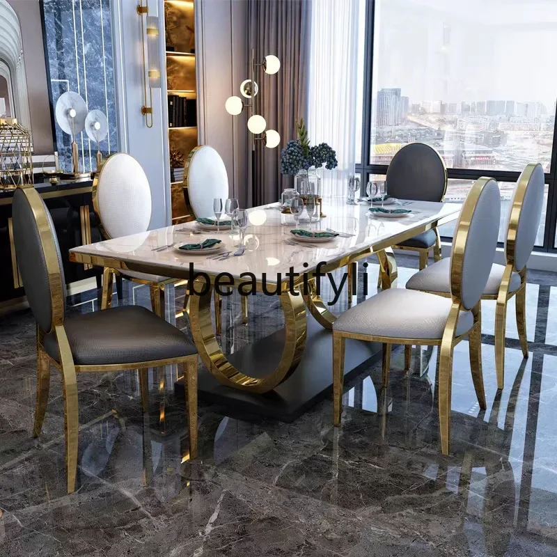 

DD45 Light Luxury High-End Dining Table and Chair Set Italian Style Living Room High-End Rectangular Dining Table