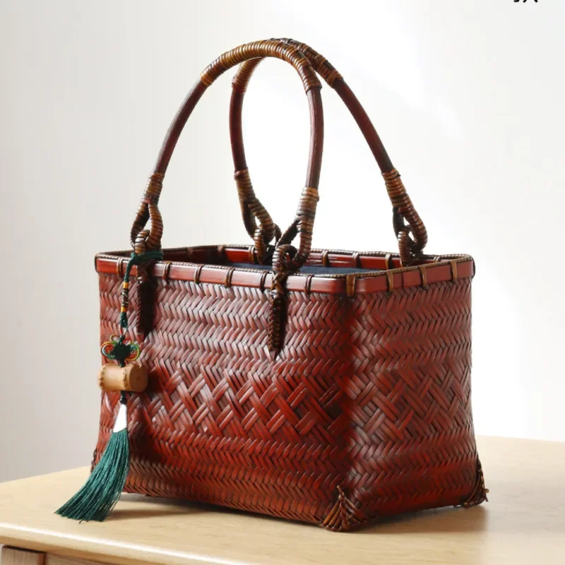 Bamboo Woven Female Handbag Versatile Cell Phone Small Bag Retro Chinese Style Minority Travel Women's Bag