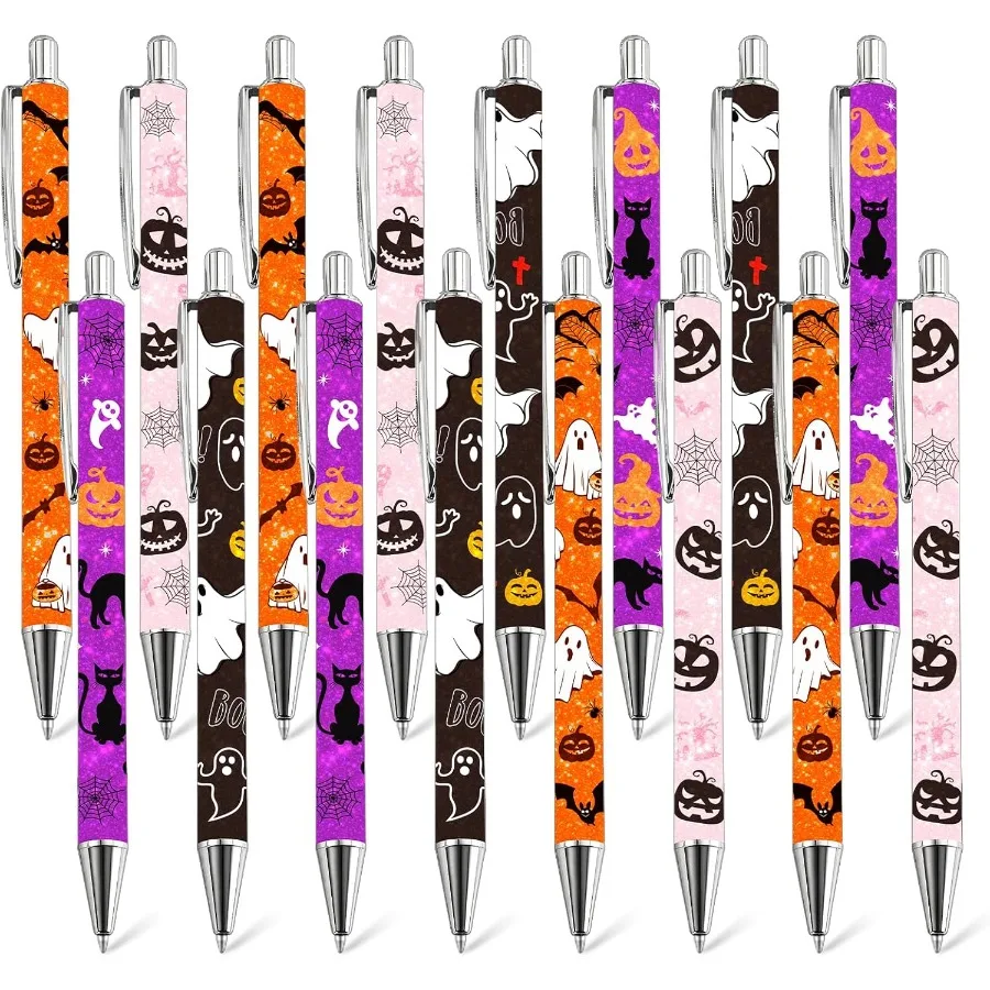 

Набор шариковых ручек на Хэллоуин, 16 шт., блестящие ручки с тыквой и призраком, летучая мышь, черный кот, гладкая шариковая ручка для письма, Хэллоуин, праздник Gi