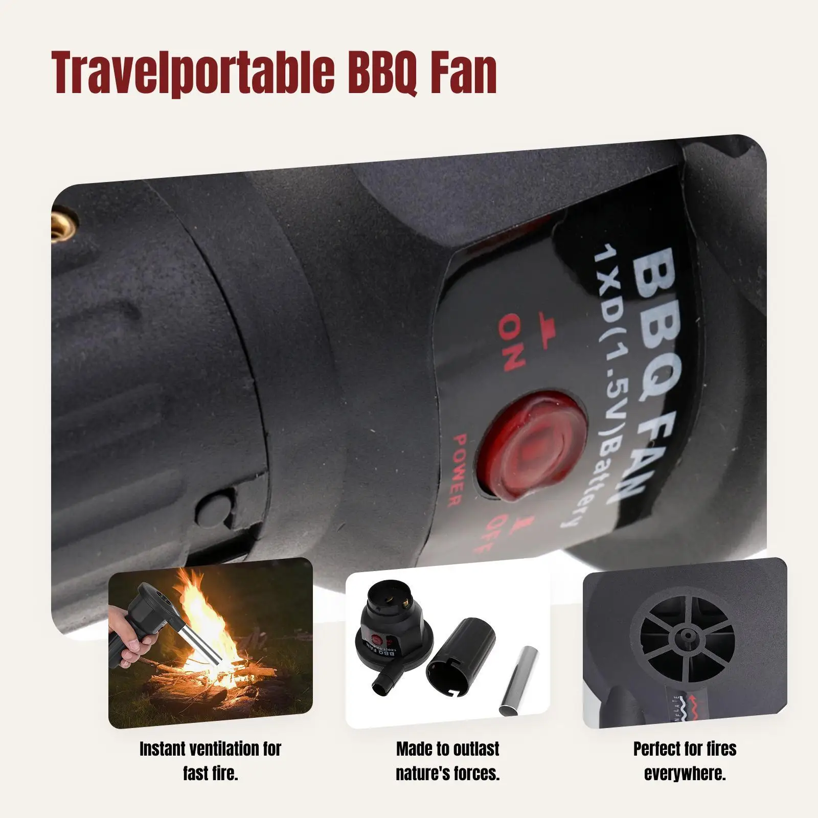Portable BBQ Fan Barbecue Air Blower for Wood Bbq Set Grill Accessories Kit Outdoor Barbecue Grilling - view 5
