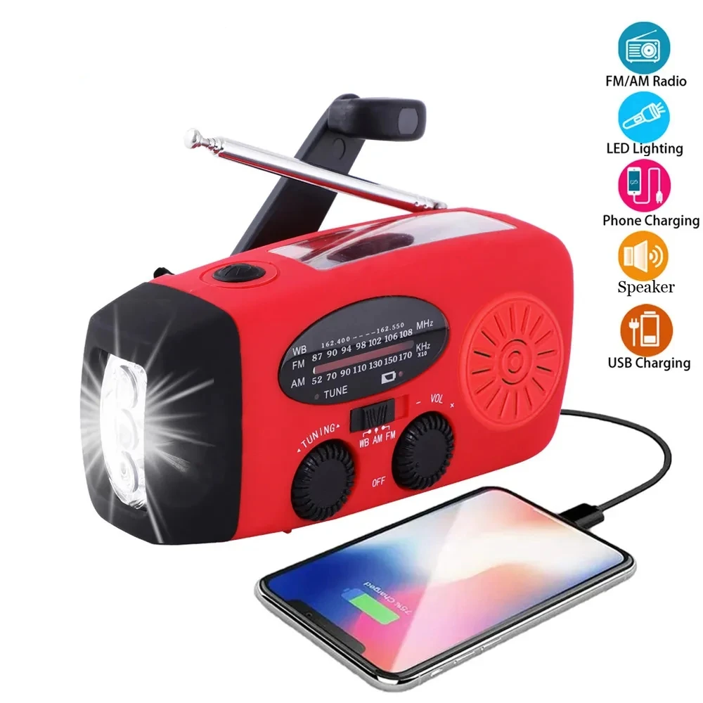Upgrade Multifunction Radio Hand Crank Solar USB FM/AM/NOAA WB Weather Radio Emergency Flashlight 2000 mAh Mobile Power