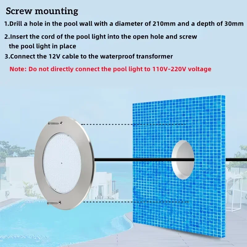 IP68 waterproof swimming pool light / AC12V stainless steel fountain hotel water park RGB remote control 18W25W35W45W55W65W