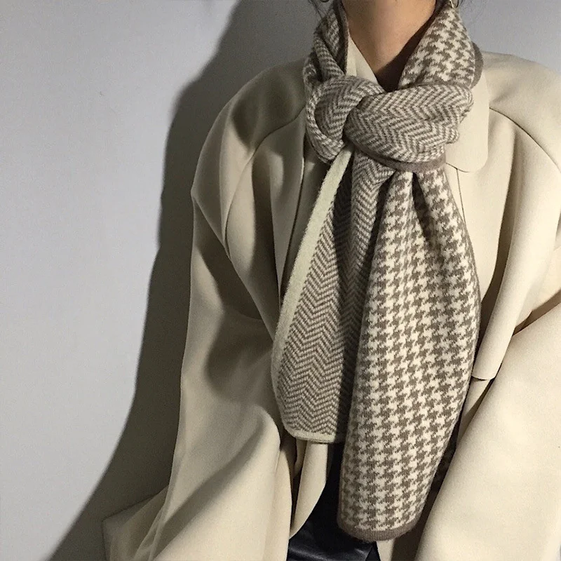 

Korean fashion Scarf for Women 2022 New Winter Scarf houndstooth Scarves Winter Plaid Women's Scarves Cashmere Scarfs Pashmina