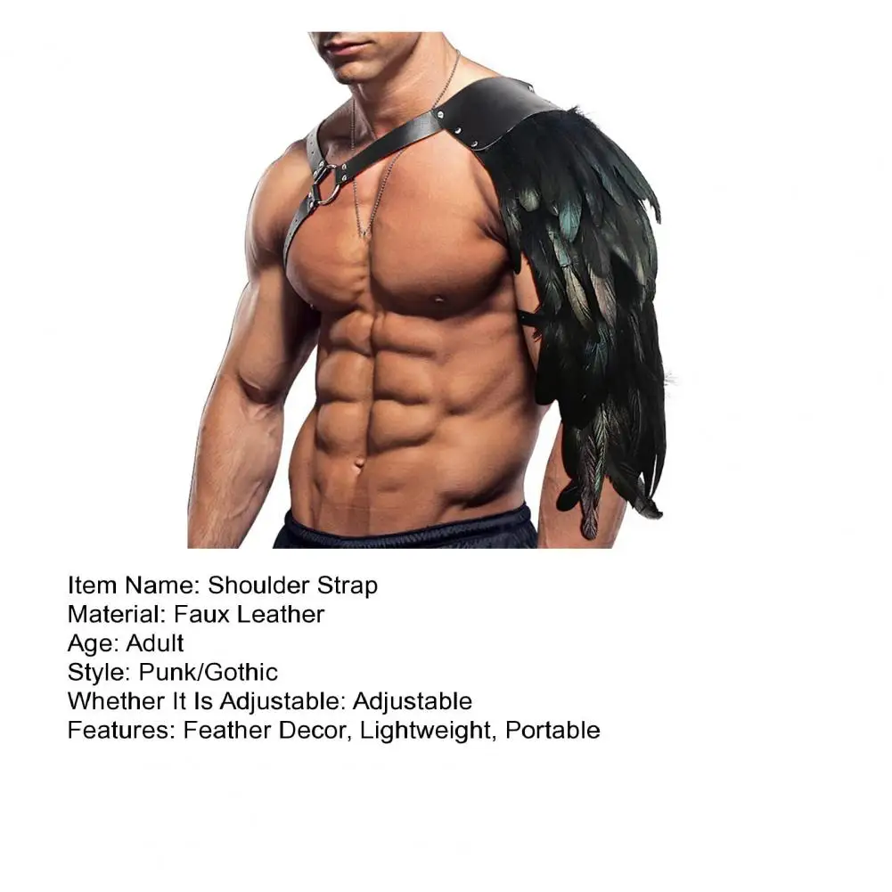Punk Shoulder Strap Cosplay Traje, Xale de Pena, Double Guard Harness, Armadura do Dia das Bruxas, Masque Armadura, Desempenho