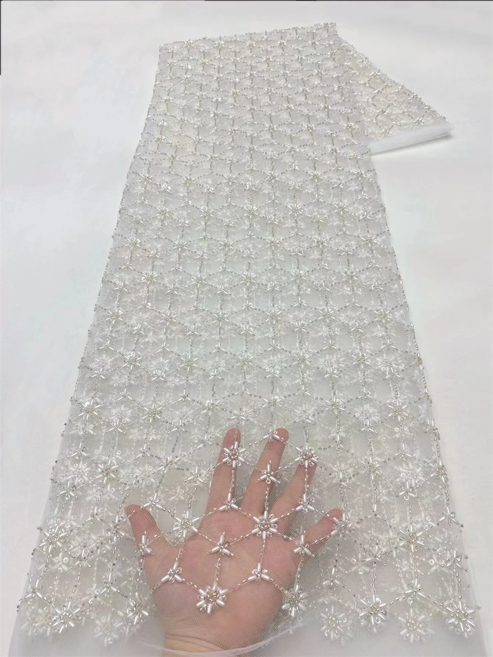 Luxury African Sequins Lace Fabric High Quality 2024 Heavy Beaded Embroidery French Tulle Lace For Nigerian Wedding Dress