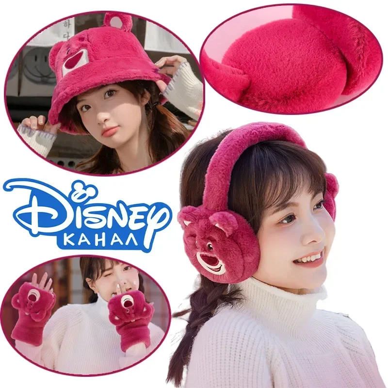 Disney Lotso Mittens Ear Warmer Winter Anime Earmuffs Outdoor Protection Cap Girls Hats Bucket Hat Anti-freezing Ear Muffs Gifts