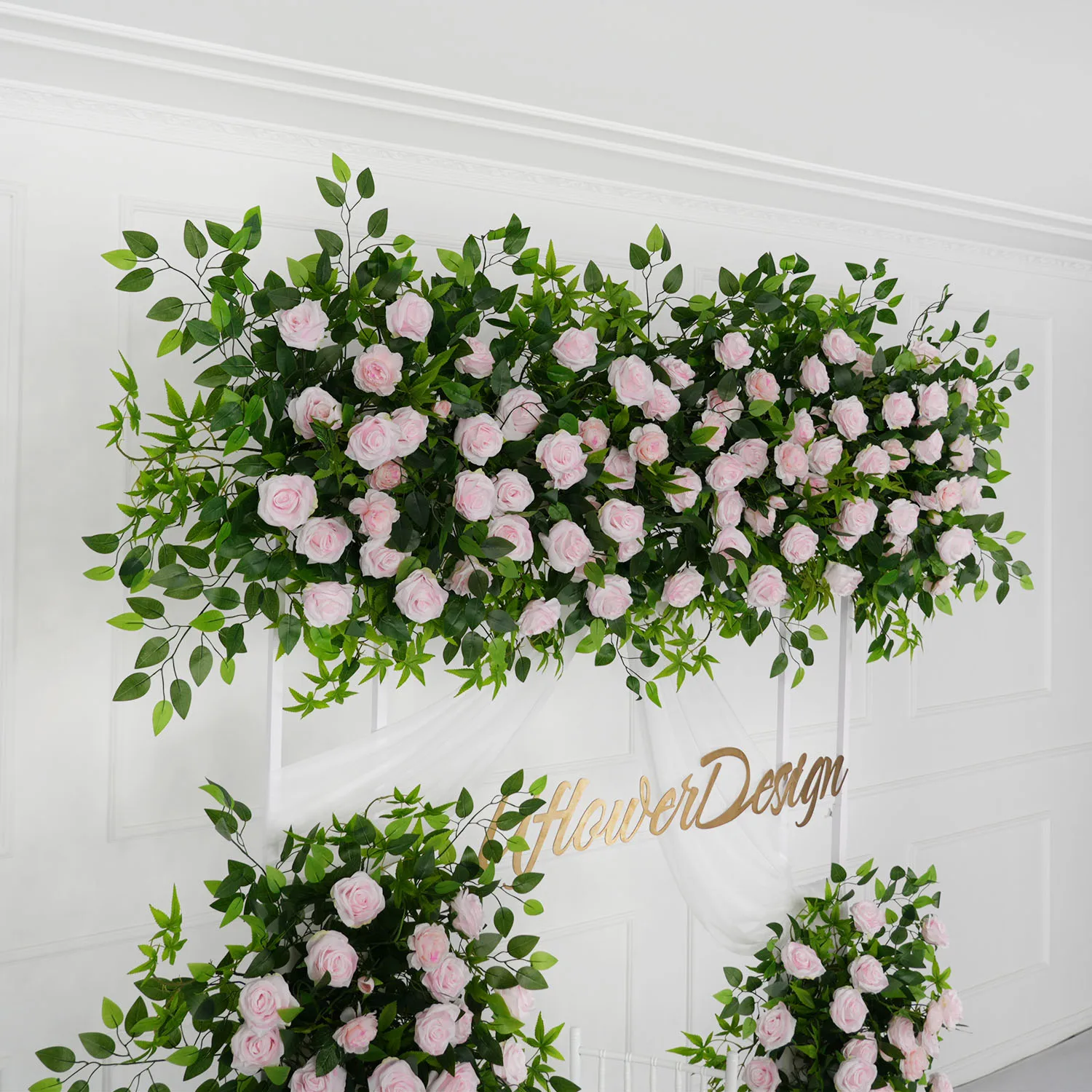 Uflower Pink Rose Green Leaf Blumenarrangement Dekor Hochzeit Outdoor Hintergrund Bogen Event Bühne Party Blumenreihe Blumenwand