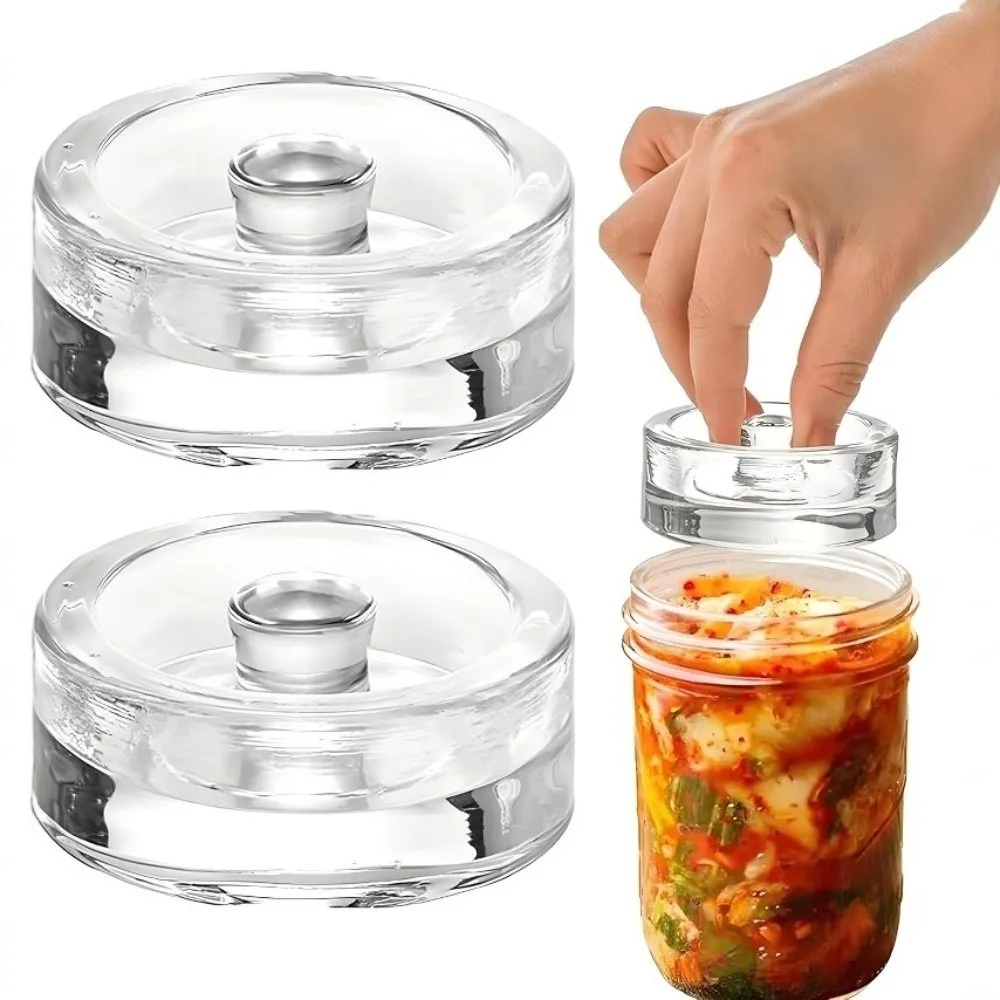 1/2/4Pcs Clear Fermented Glass Weights with Handle Wide Mouth Jars Lids Kitchen Sealed Cheeseits Fermentation Weights