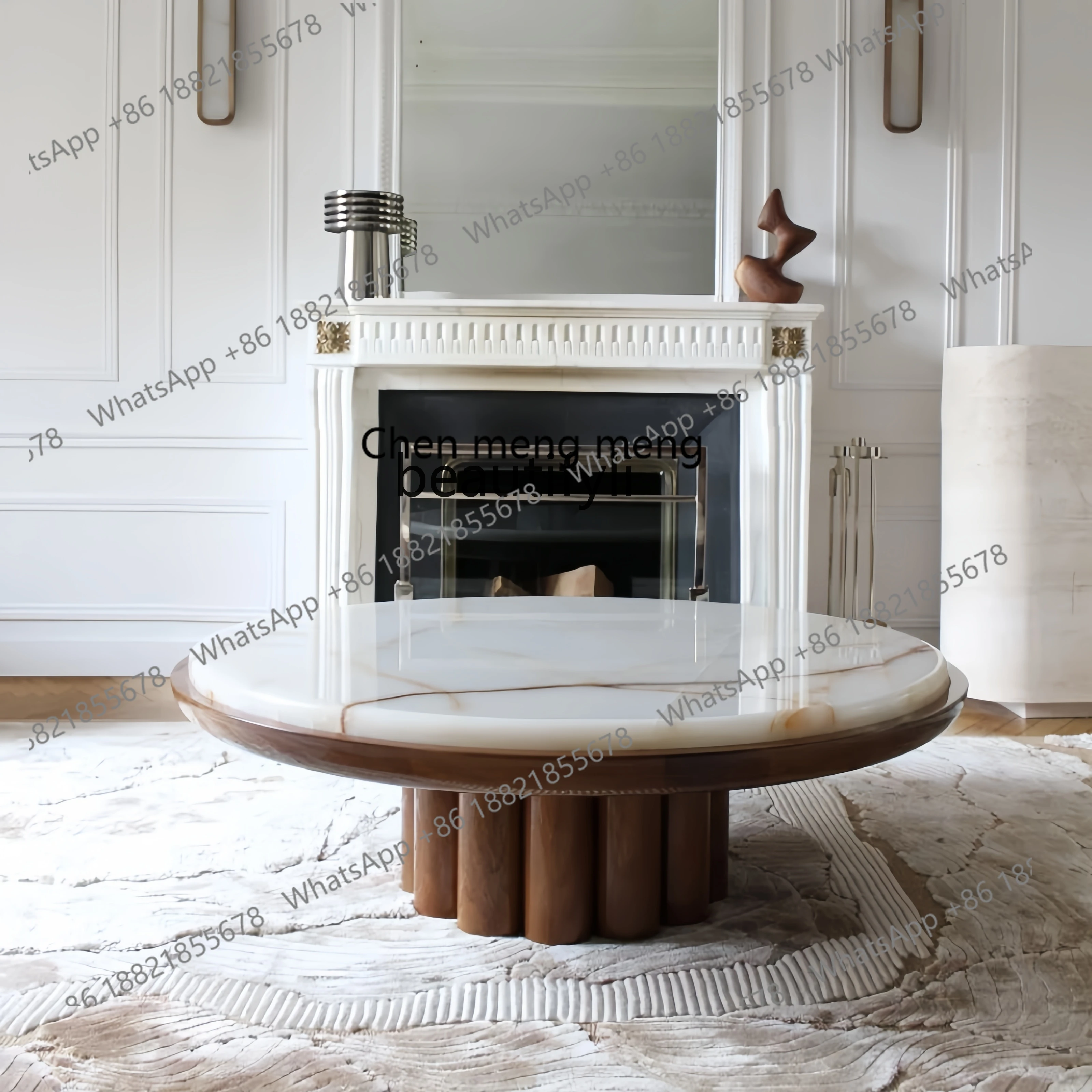 E153 Vintage Style Solid Wood Natural Jade Tea Table Wabi-Sabi Style Retro Home Living Room Round Tea Table