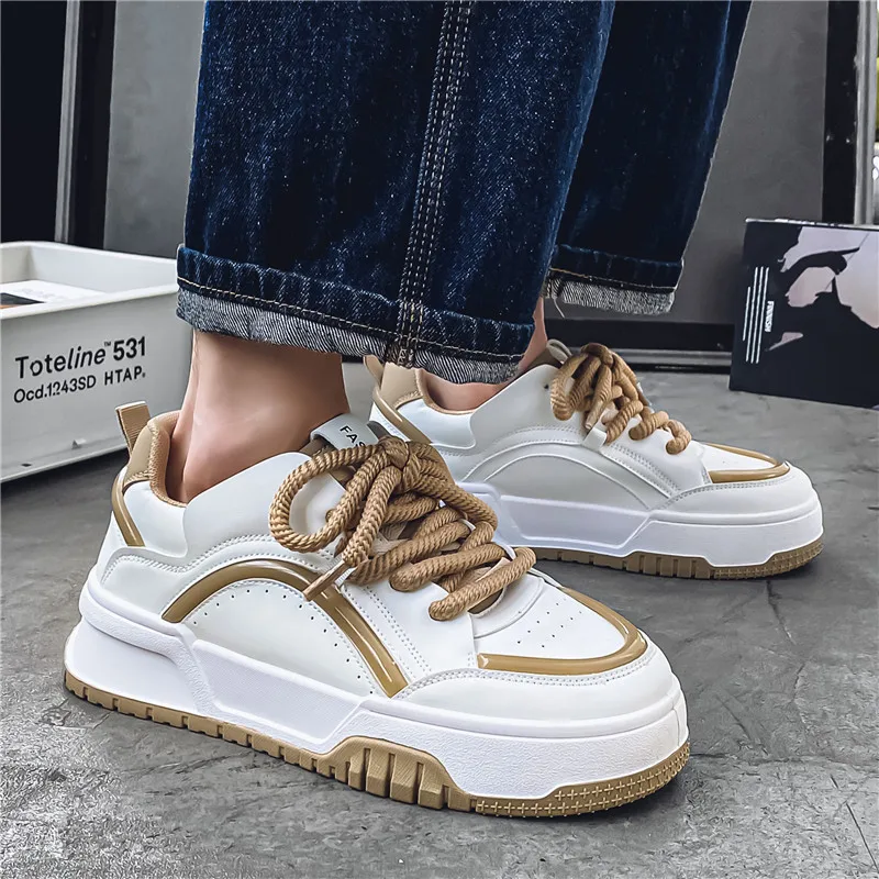 

Мужские повседневные прогулочные кроссовки с низким верхом и круглым носком, модными цветными блоками на шнуровке и вулканизированной поверхностью из искусственной кожи