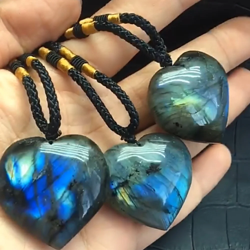 

Natural Flash Labradorite Heart Shaped Pendant Polishing Moonstone Healing Energy Gemstone DIY Charm Jewelry