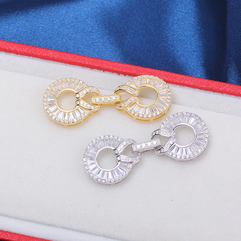 1 Piece of Gold-plated Copper Inlaid T-shaped Zirconia 8-shaped Pearl Necklace Connecting Clasp DIY Jewelry Material Accessories