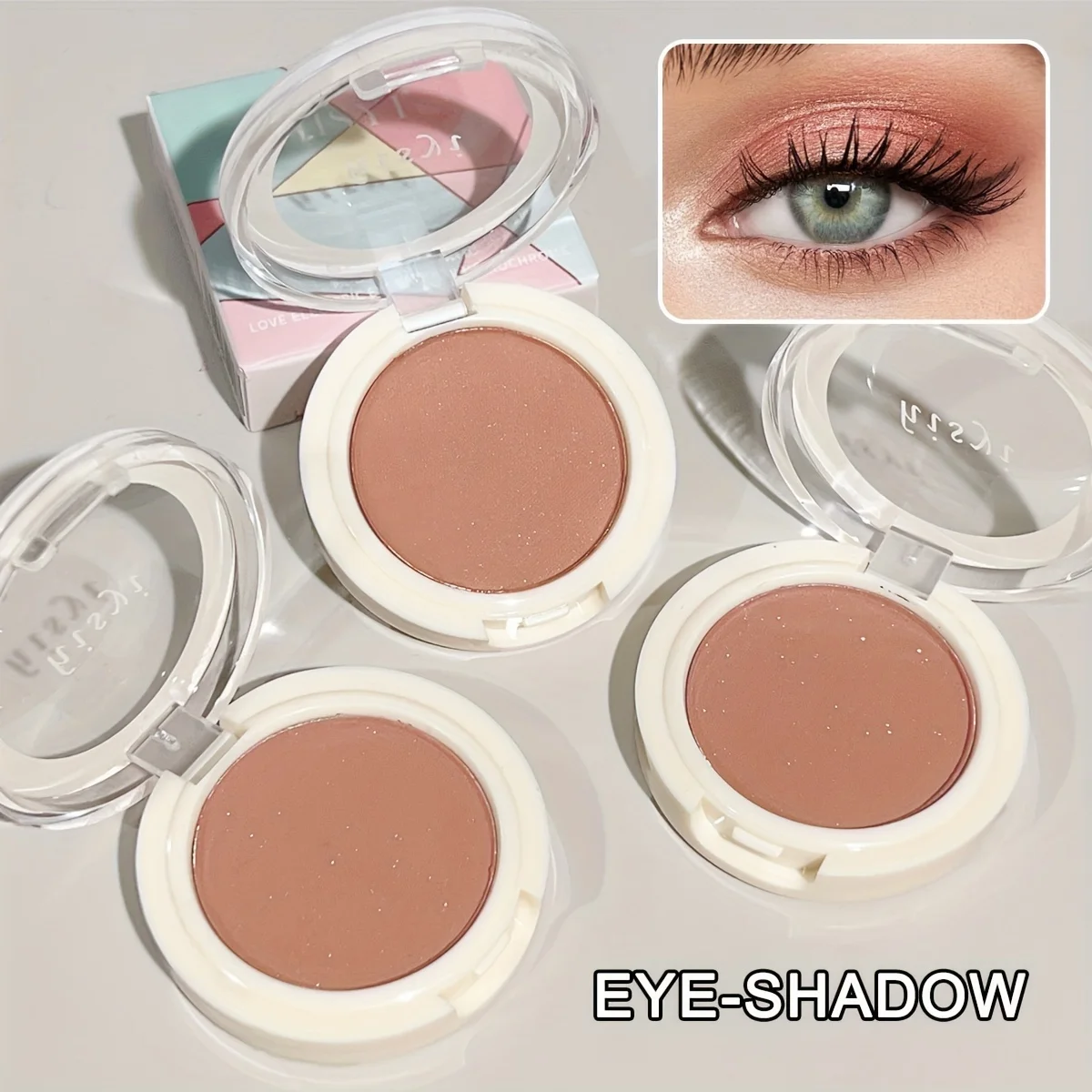 Paleta de sombras de ojos monocromáticas versátiles, efectos mate y brillantes, albaricoque, marrón tierra y Rosa niebla para un aspecto natural