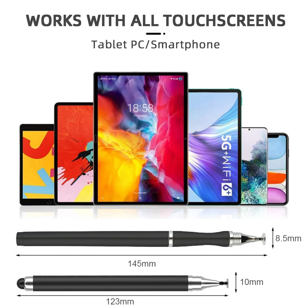 Caneta Stylus Universal para Desenho Tablet, Tela Capacitiva, Canetas de Toque para Celular, Telefone Android, Acessórios Lápis Inteligente, 2in 1