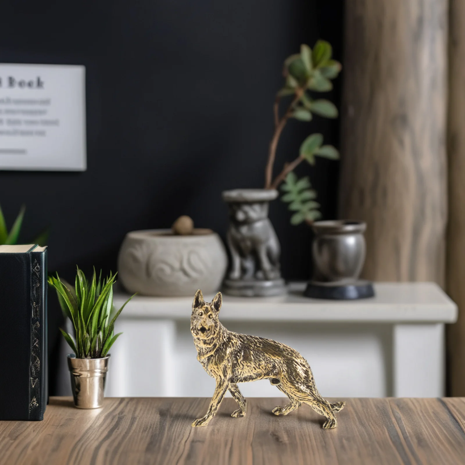 Brass Wolf Dog Statue Unique Antiquing Process Adorable Design Home Decor Collectibles Wolf Statue