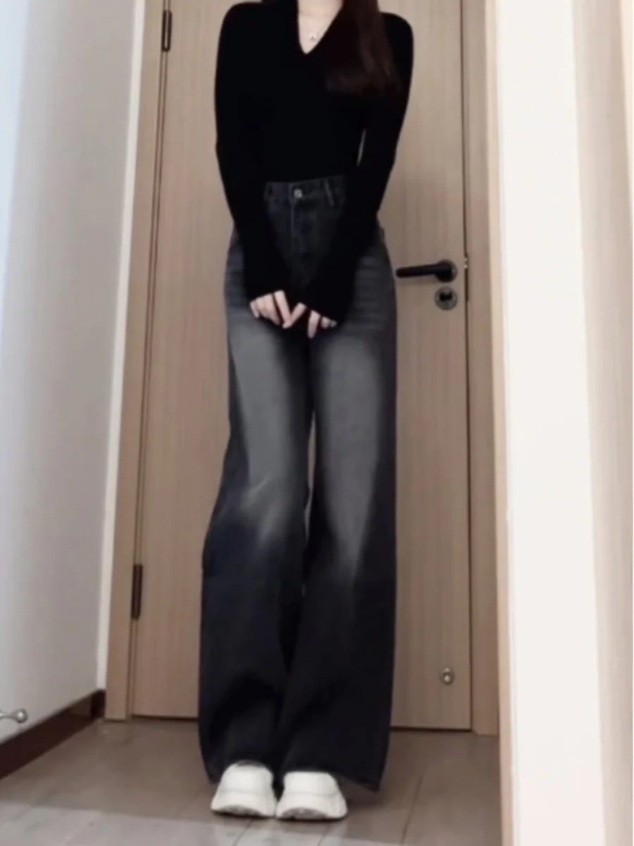 

Женские джинсы с высокой талией, прямые, синие, повседневные, в стиле ретро, 2000-х годов, американская рваная женская одежда с рваными отверстиями, унисекс, базовая, простая