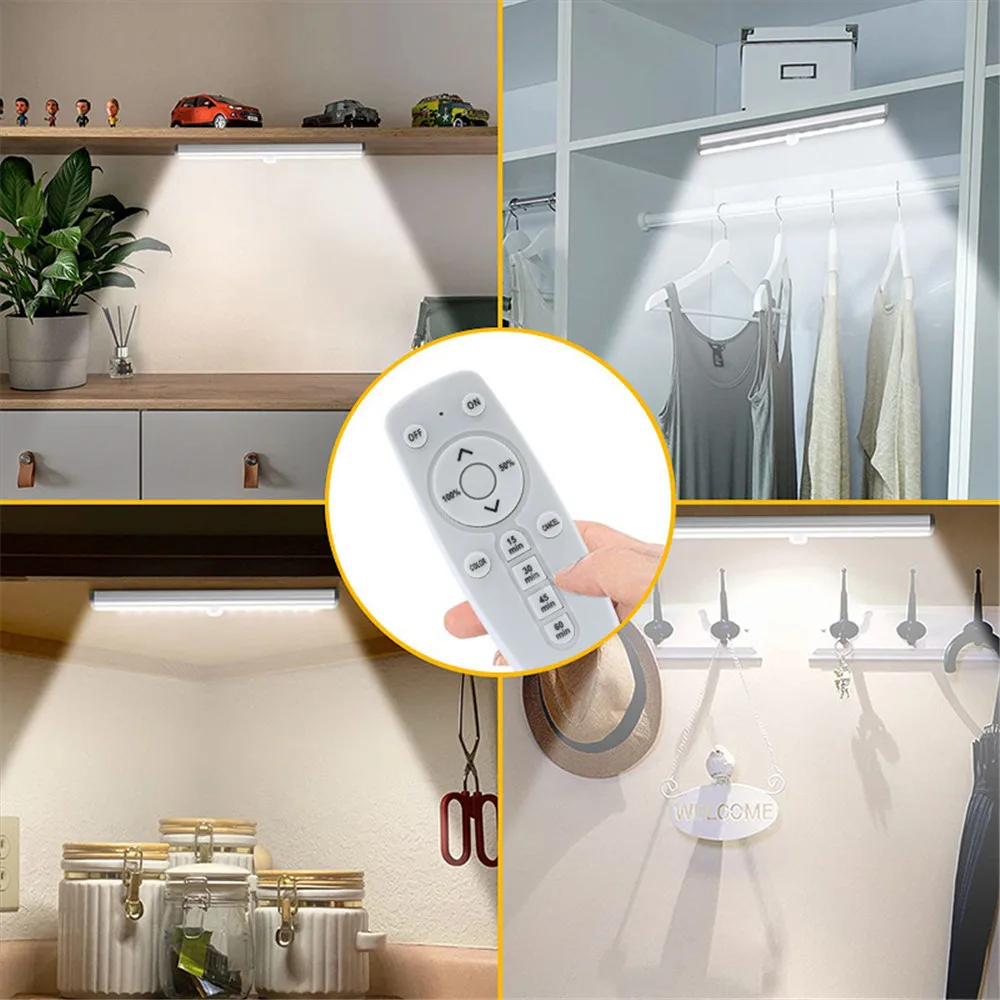 LED Closet Lights Wireless Dimmable Under Cabinet Lights with Remote Control Magnetic Strip Night Light USB Rechargeable