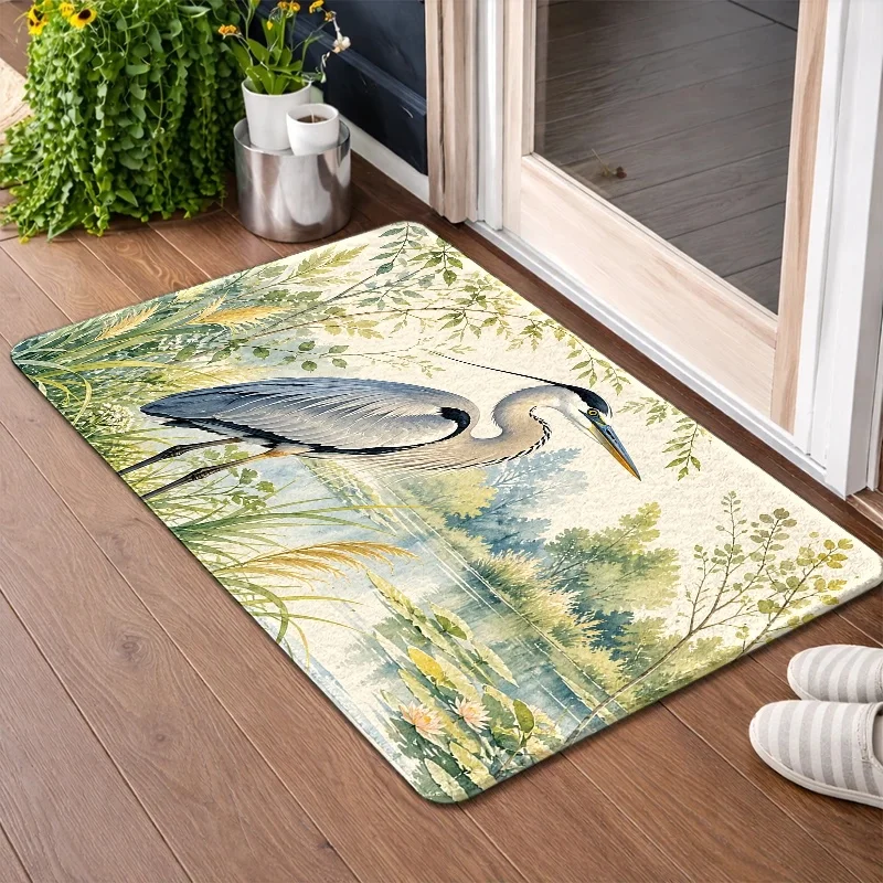 Heron‑Pond‑Nature‑Scenery Print Welcome Doormat, Washable Indoor Outdoor Floor Mat for Bathroom, Kitchen, Balcony, Hallway