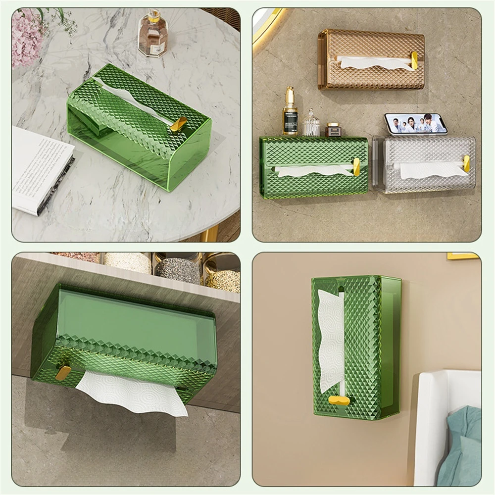 Light Luxury Tissue Box, Wall Mounted, Rectangular Tissue Storage Box, Self-Adhesive Napkin Holder, Kitchen Paper Dispenser Case