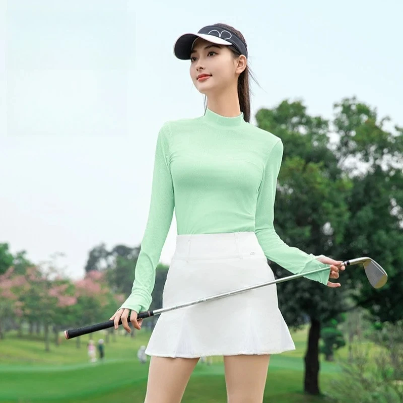 Women Golf Long Sleeved T-shirt Spring  Summer Sun Protection High Neck Base Shirt Top YF783