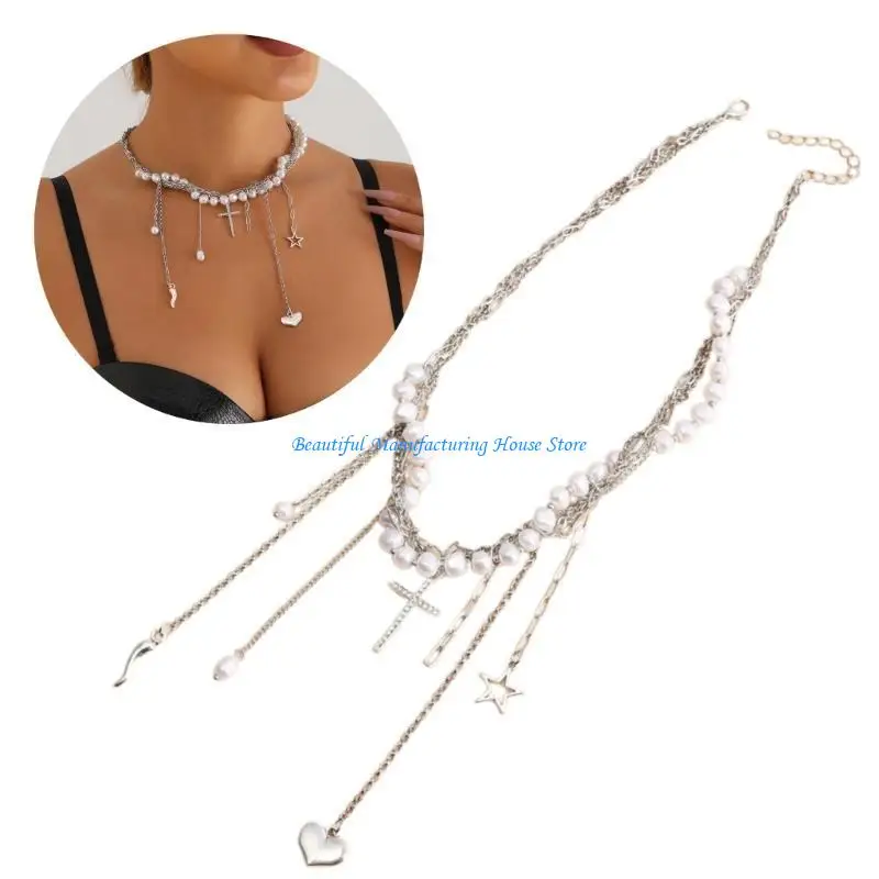 

E56A Beaded Choker Necklace with Eye catching Pendant for Women Girls