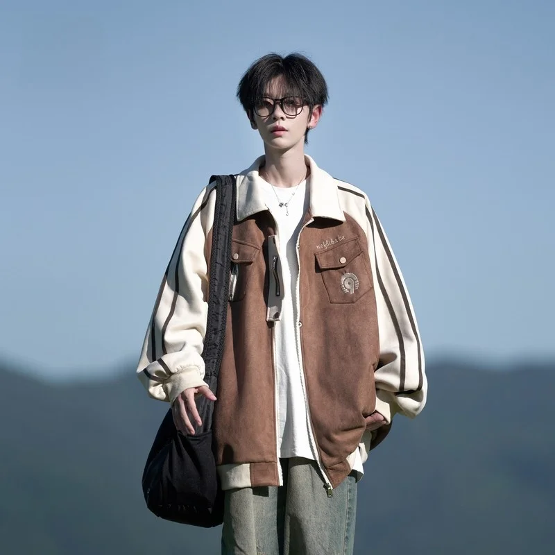 

Мужская куртка-жакет American Color Blo Jaet для осени и зимы, с воротником-стойкой, плотная, в стиле рабочей одежды, молодежный тренд, свободный крой