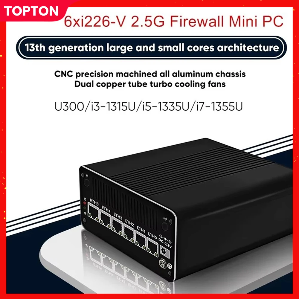 

13th Gen Firewall Router Intel i7 1355U i5 1335U i3 1315U U300 6x i226-V 2.5G 2*NVMe 2*SATA Firewall Appliance Mini PC Proxmox