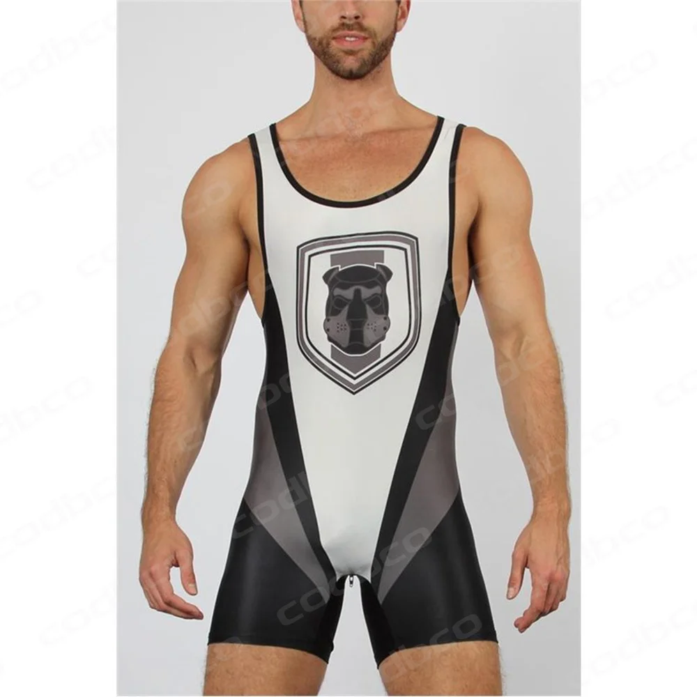 New Men\'s Wrestling Singlets Suit One Piece Tight Bodysuit High Elasticity Triathlon Weightlifting PowerLifting Fitness Skinsuit