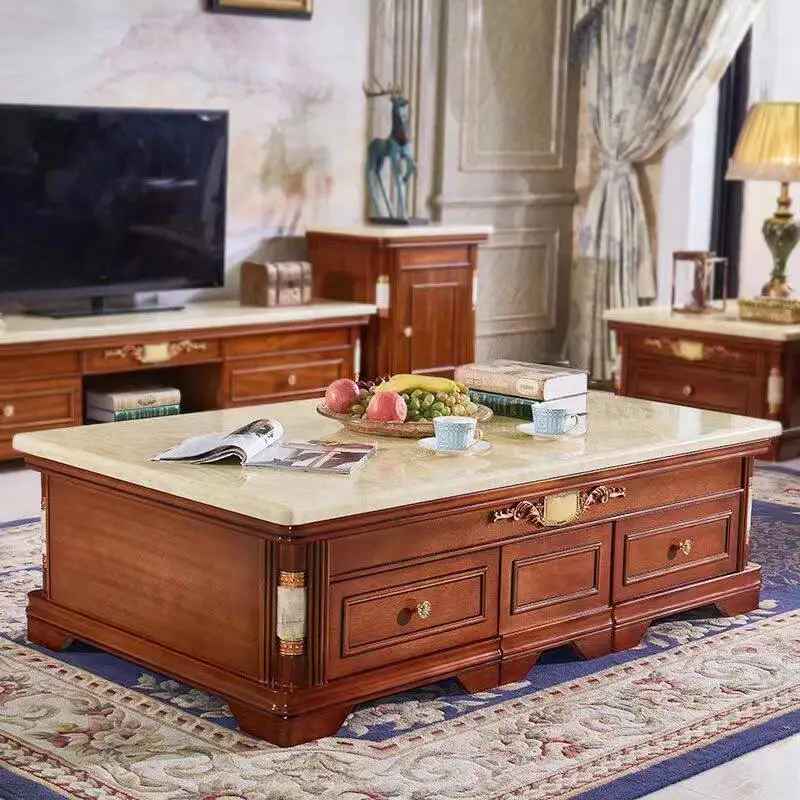 

European style restaurant office marble solid wood coffee table TV cabinet combination set modern simple coffee table table