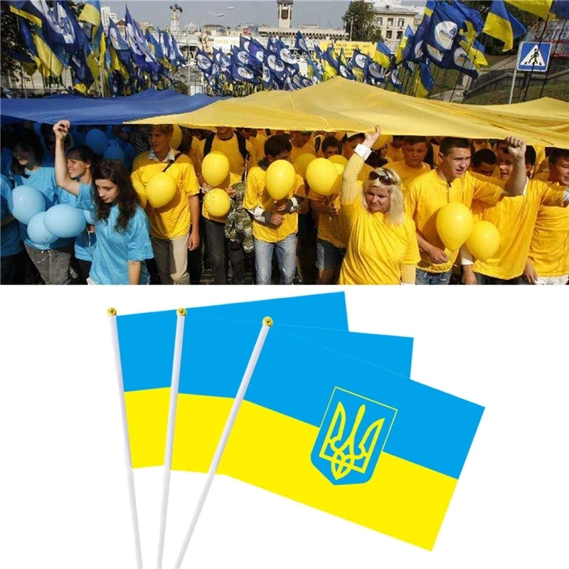 Hand Waving Flag   5pcs Ukraine Hand Wave Flag with Plastic Flagpoles Fade Resistant Emblem Flag Ukraine National Single Flag