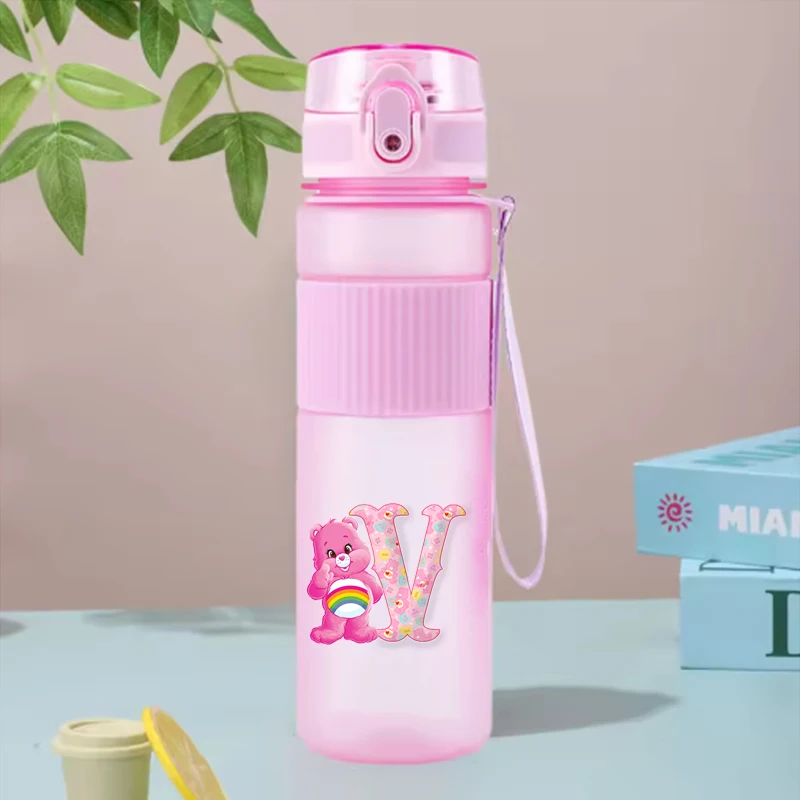 550ml cuidados ursos kawaii rosa garrafa de água fosco à prova de vazamento esporte garrafas de água anime grande capacidade copo beber presente aniversário