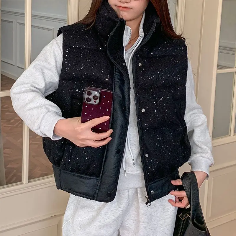 

2025 New Down Cotton Vest Women's Sleeveless Jacket Casual Slim Stand Collar Waistcoat Loose Fit