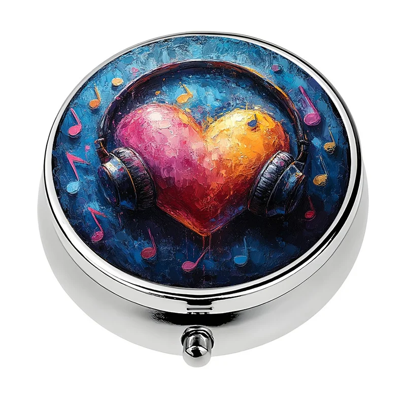 Single-layer wallet-style pill box, 3 compartments, music-themed, compact medication organizer, suitable for wallet or use, a unique gift for travel and daily use