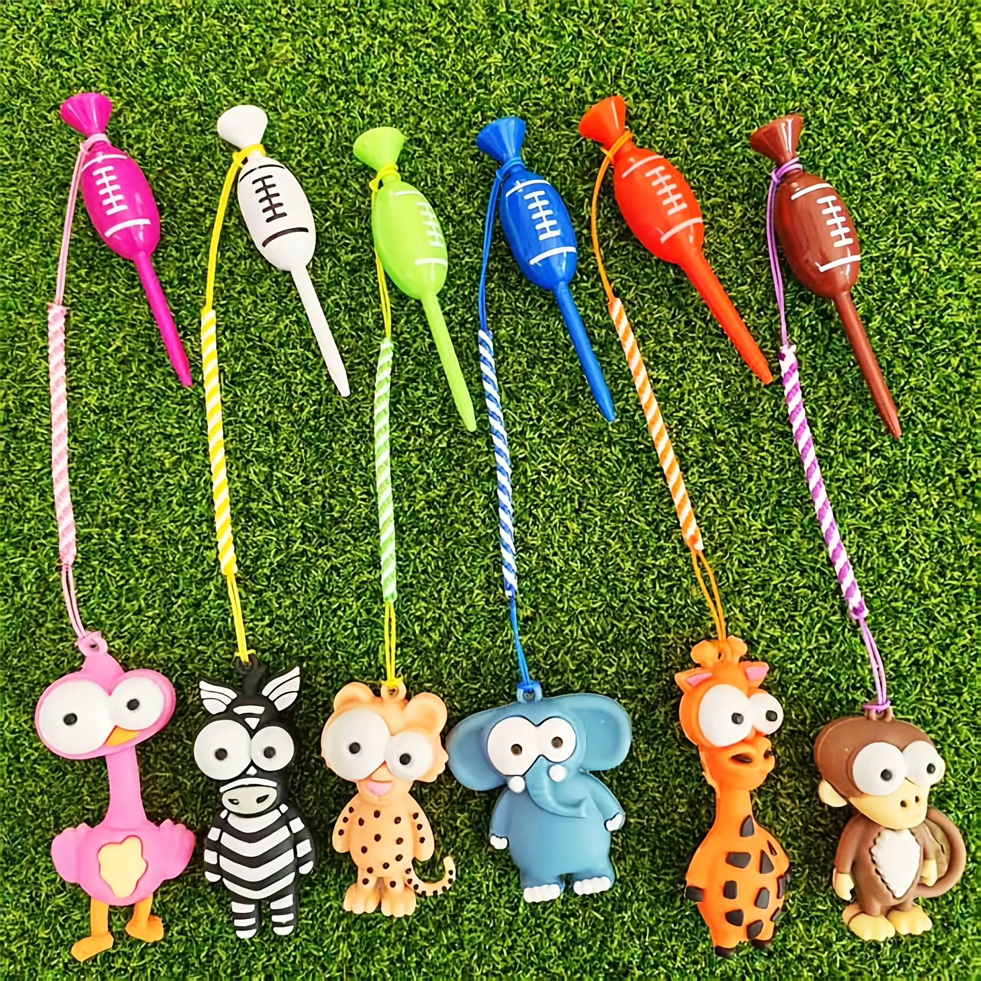 6Pcs Olive‑Shaped Golf Tees, Funny Cartoon Animal Pendant, Plastic Golf Tee With Anti‑Lost Rope Loop, Ornament Golf Accessories