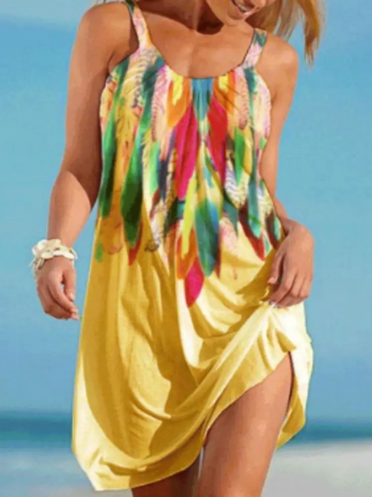 Vestido informal bohemio sin mangas para mujer, traje holgado de cuello redondo, Estilo Hawaiano, cómodo, Verano