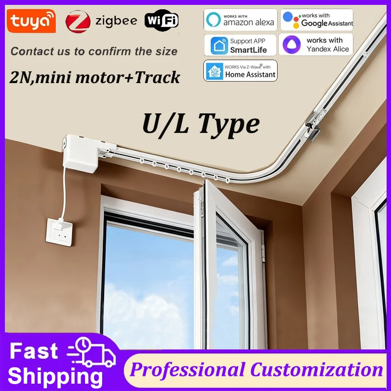 L/U Type 90 Degree Electric Curtain Rail Rod Tuya Zigbee Mini Smart Curtain Motor Support Alexa Alice Home Assistant Smartlife