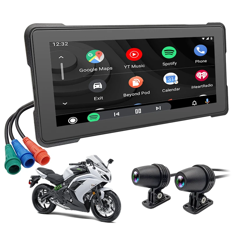 6.86 inch motorcycle dual camera recorder carplay wireless Monitor Android Auto Gps navigation display