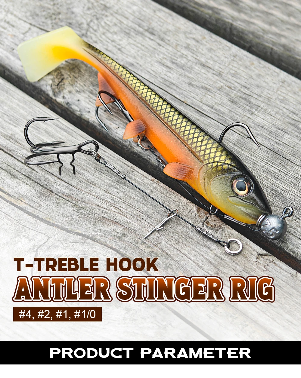 Palisander 3 Stück Strike Point Stinger Rig Hecht Angelzubehör Gummi Softbait Köder # 4 # 2 # 1 # 1/0 Wide Bend Belly Assist T-Haken – Detail 1
