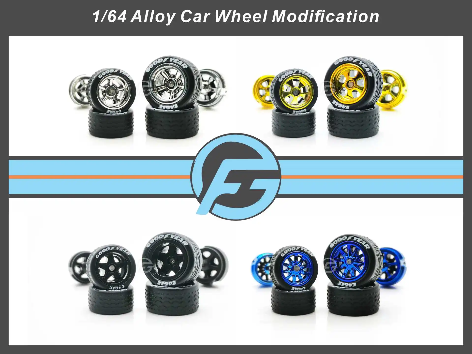 FANSGUY 1Set 1/64 Alloy Car Staggered Front Small Rear Large Wheel Gild/Silvering/Black BSC-P Serie 10.8mm+12.8mm for Hot Wheel