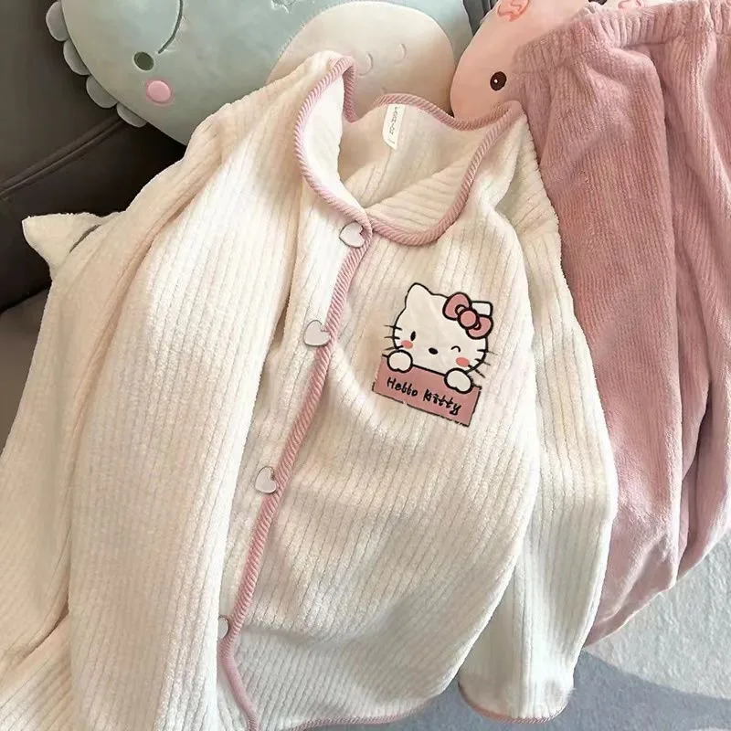 Sanrio Hello Kitty Pajamas Pochacco Cartoon Couple Fall Winter Warm Home Sleepwear Kawaii Loose Lovers Homewear Pijamas Set Gift